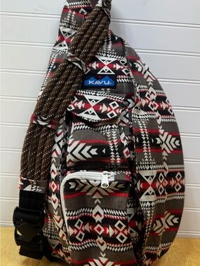 Kavu Tribal/Aztec Rope Sling Bag in Gray/Brown, Red, Cream